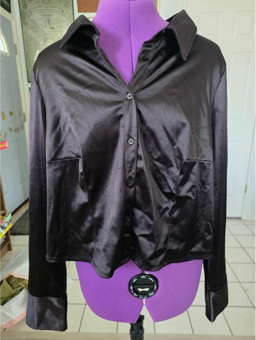 Womens black satin blouse top size xxl